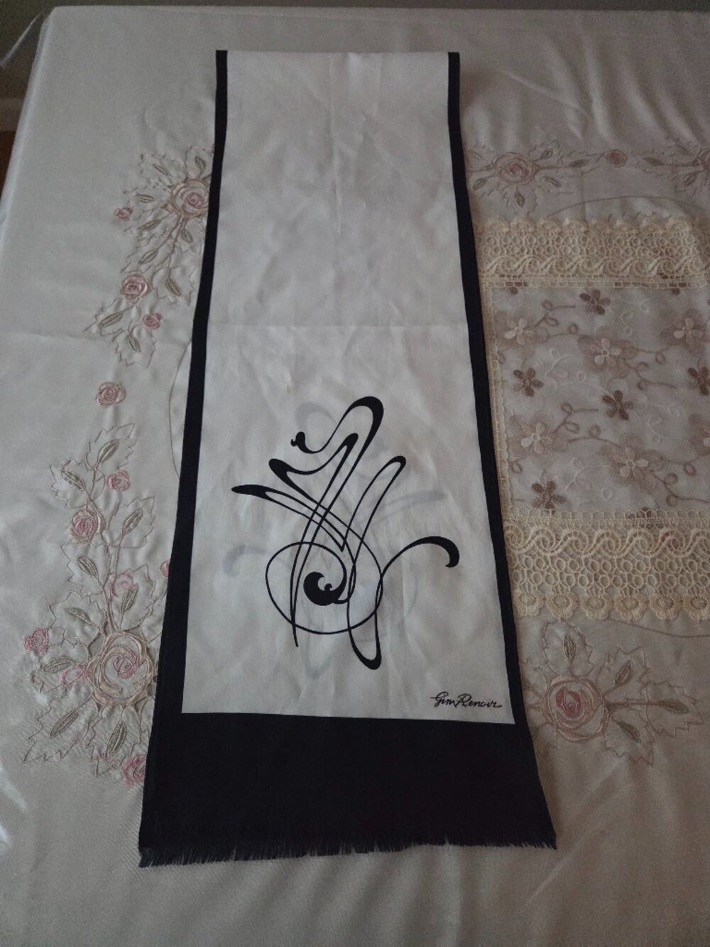 Vintage Gim Renoir Black and White Abstract Design Scarf